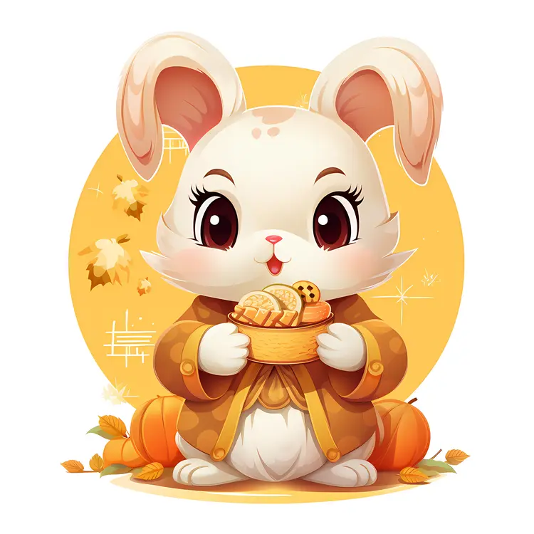 Cute Bunny Holding Cookies with Pumpkins