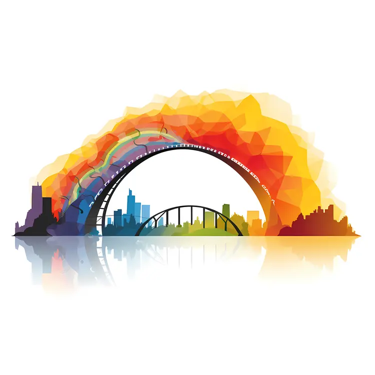Urban Rainbow Bridge with Cityscape