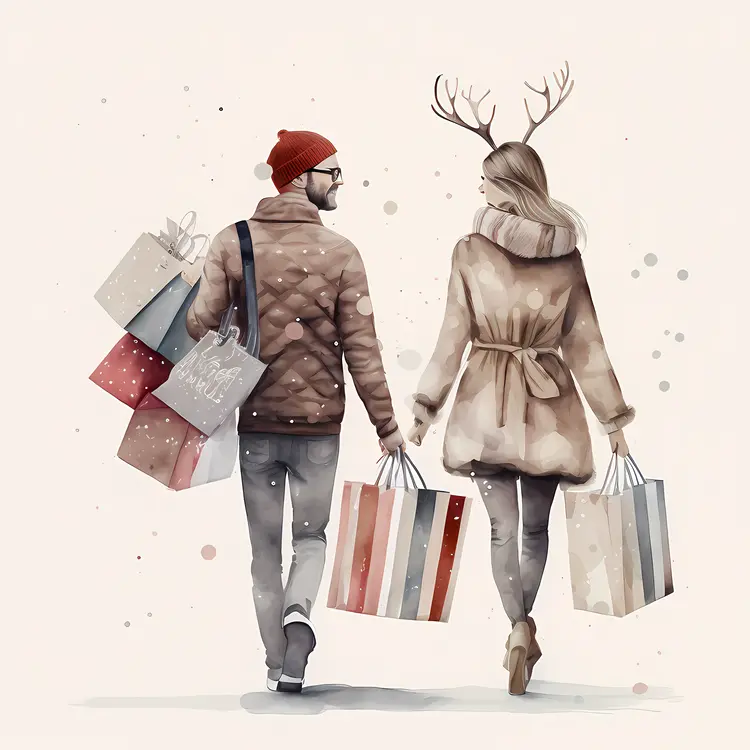Couple Shopping with Bags in Winter Holiday Season