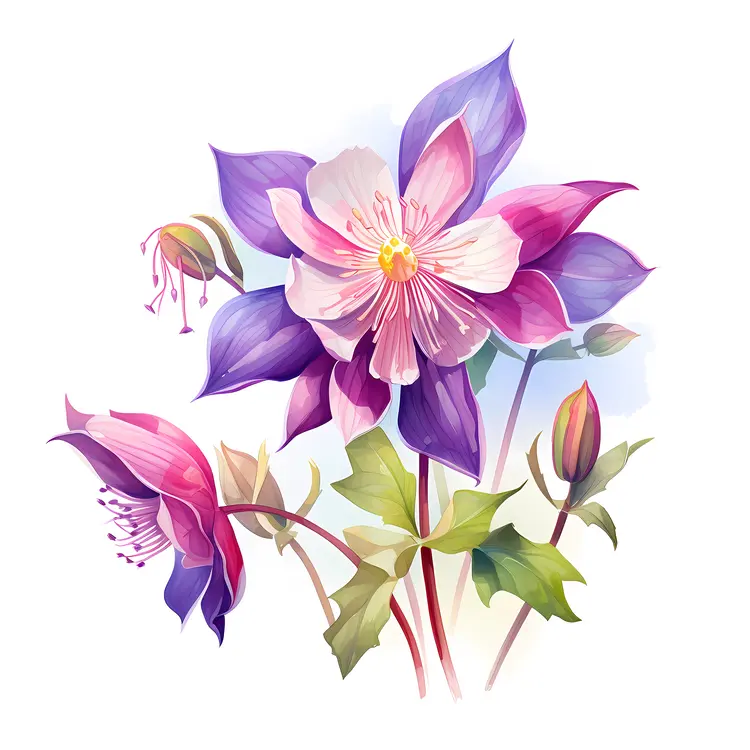Pink and Purple Flowers with Green Leaves