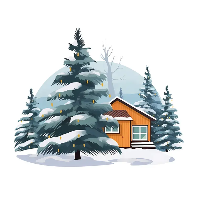 Cozy Cabin in Snowy Forest
