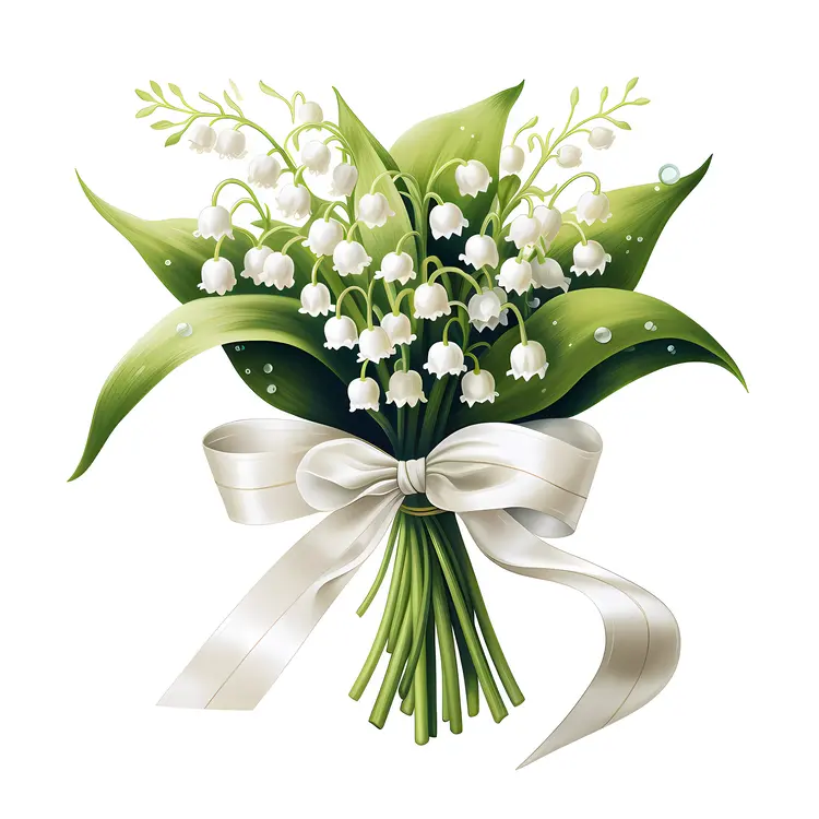 Elegant Lily of the Valley Bouquet with White Ribbon