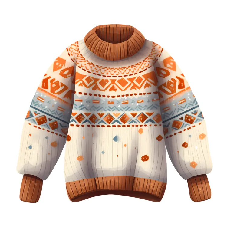 Cozy Knitted Sweater with Orange and Blue Patterns
