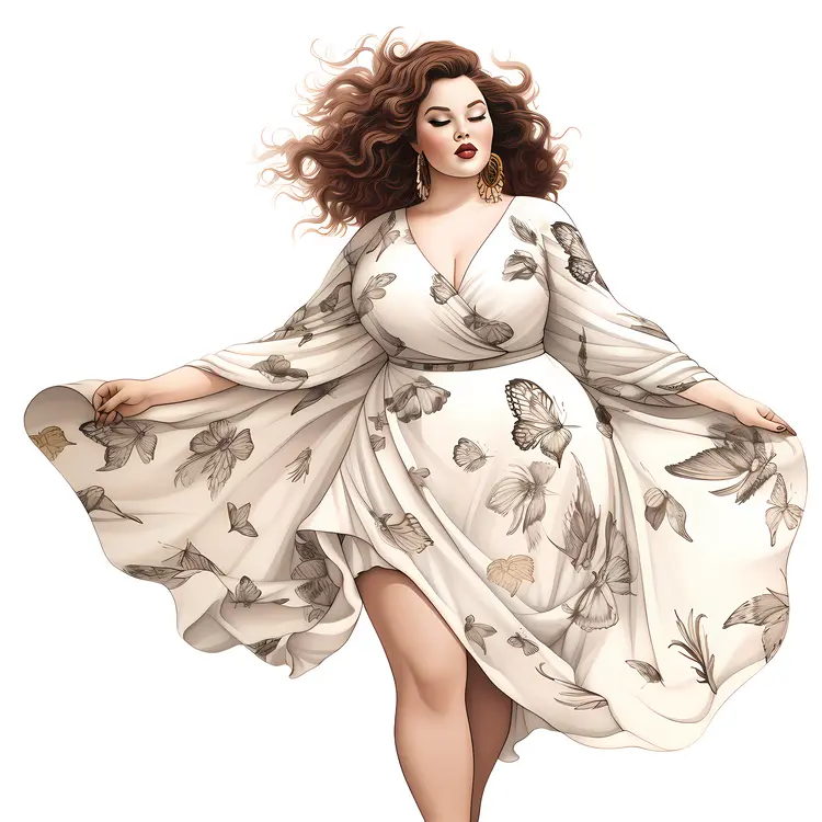 Woman in Floral Dress with Butterflies