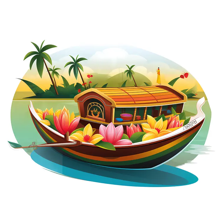 Colorful Boat with Flowers in Tropical Scenery