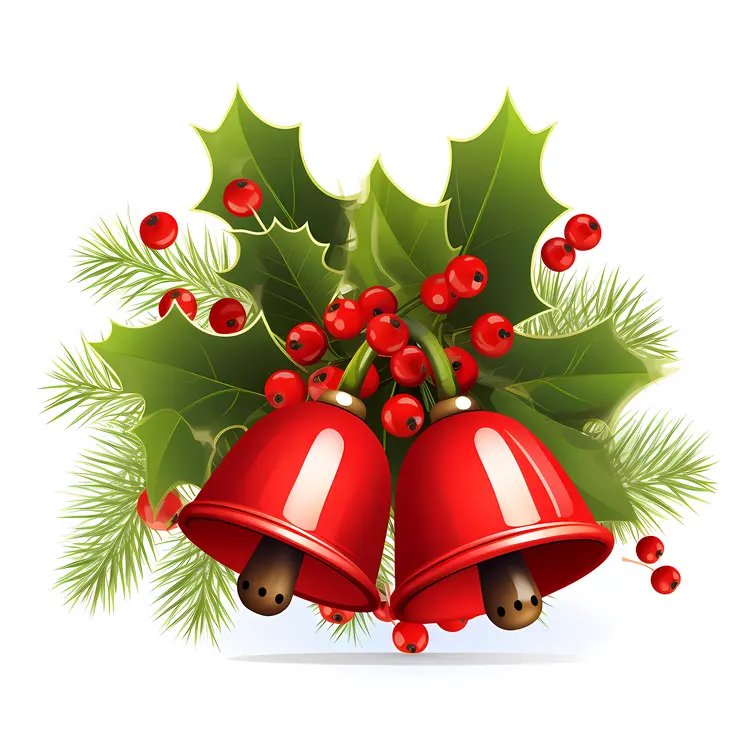 Festive Christmas Bells with Holly Leaves and Berries