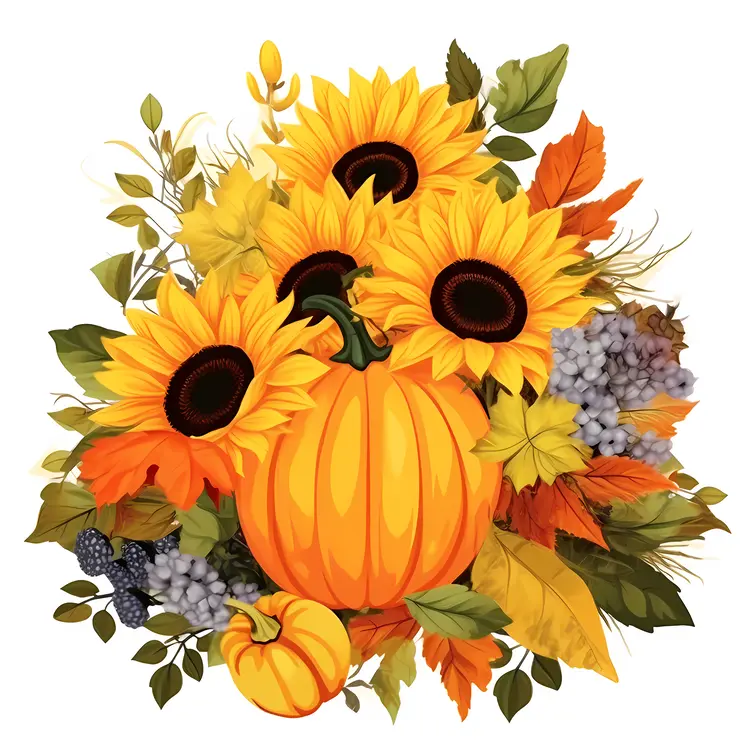 Beautiful Pumpkin and Sunflower Autumn Arrangement