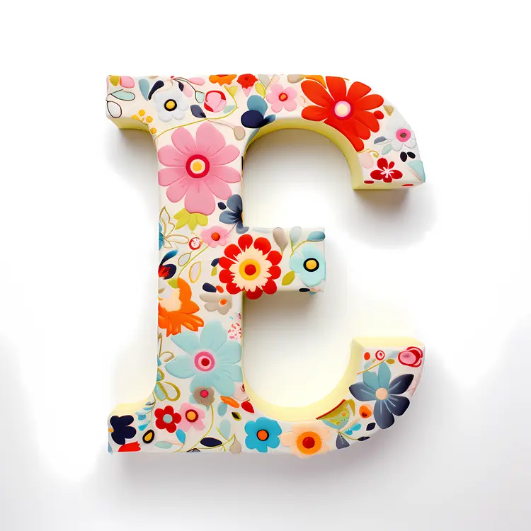 Letter E with Colorful Floral Pattern