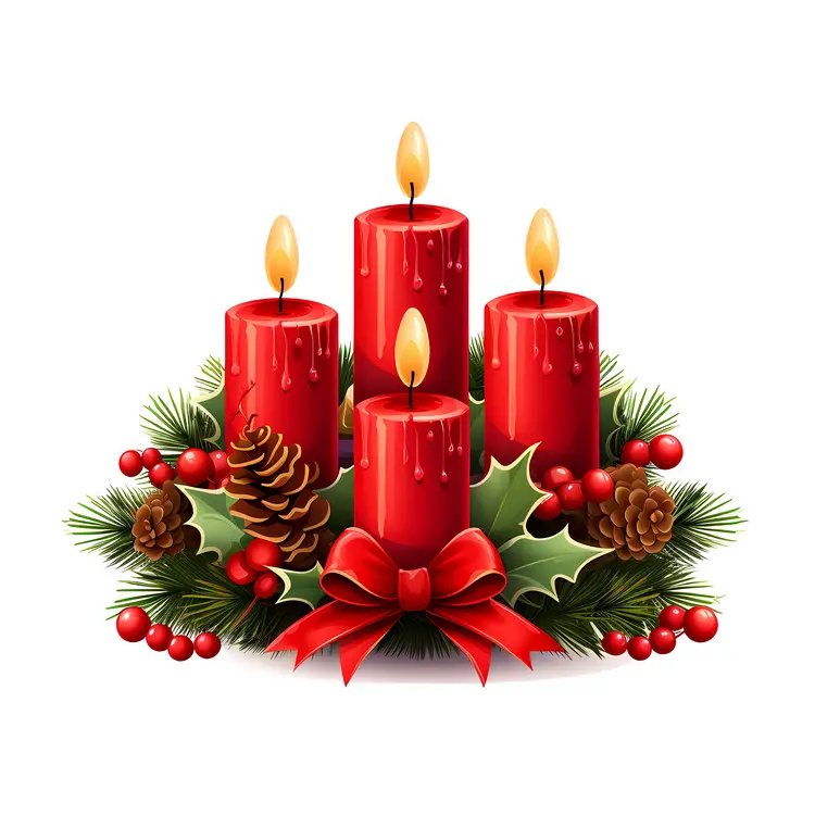 Red Candles with Holly and Pinecones
