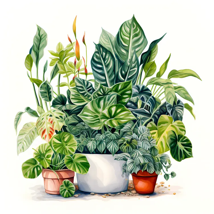 Diverse Potted Plants in Various Containers
