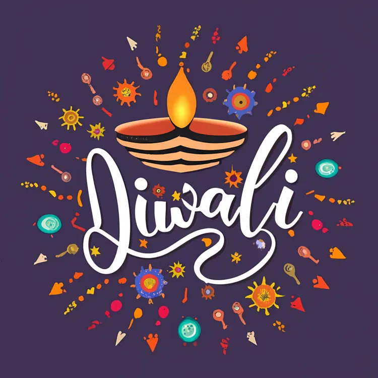 Diwali Lamp with Colorful Decorations