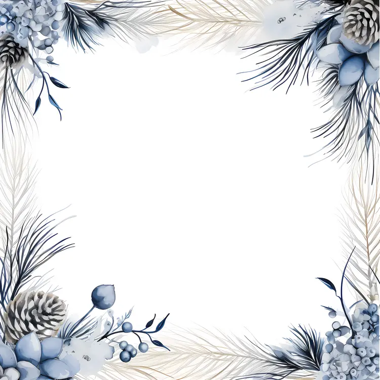 Winter Frame with Pinecones and Leaves