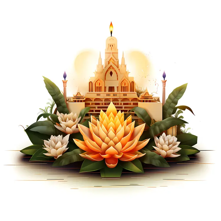 Temple with Lotus Flowers and Candles