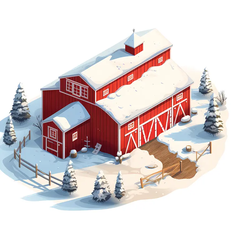 Large Red Barn in Snowy Landscape
