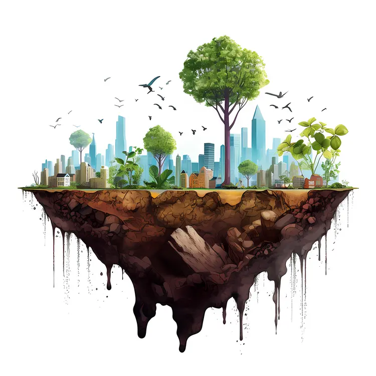 Floating City with Trees
