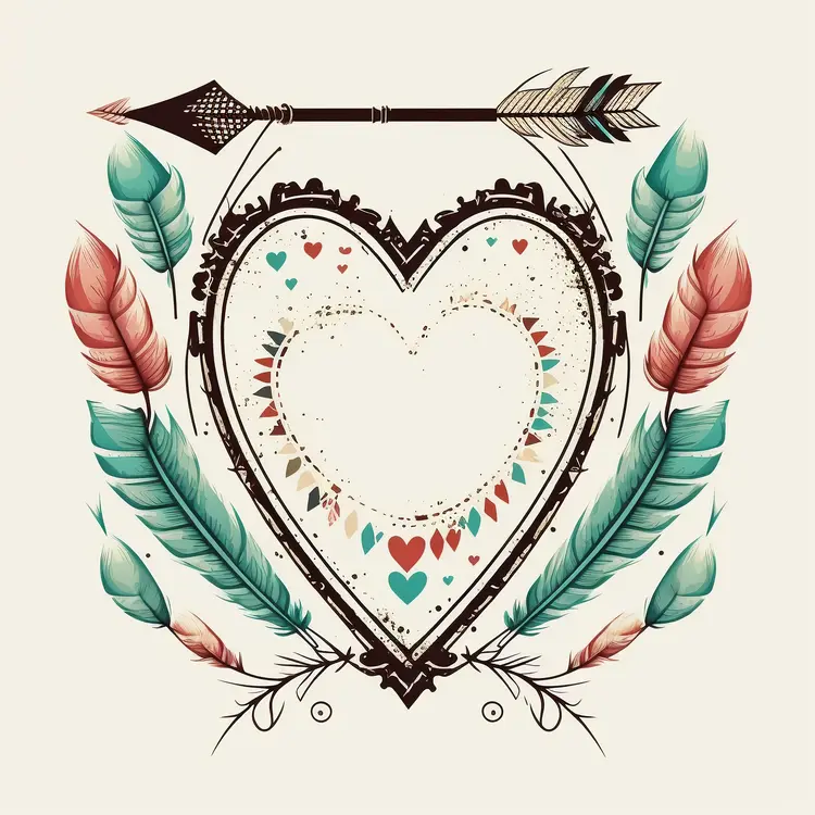 Artistic Heart with Feathers and Arrow for Valentine's Day