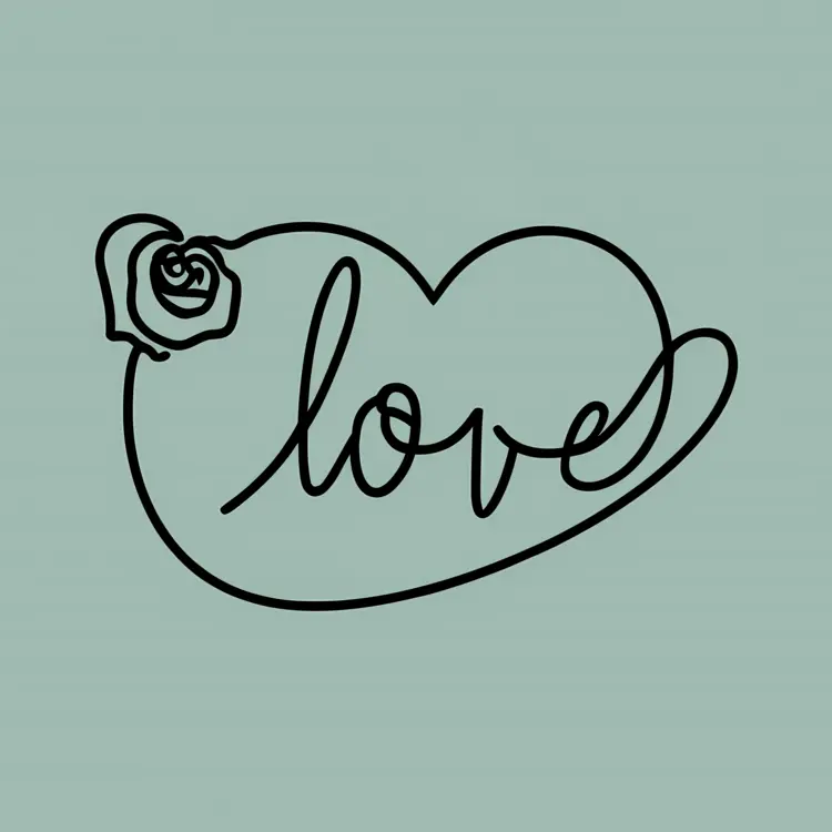 Heart with Love and Rose Line Art