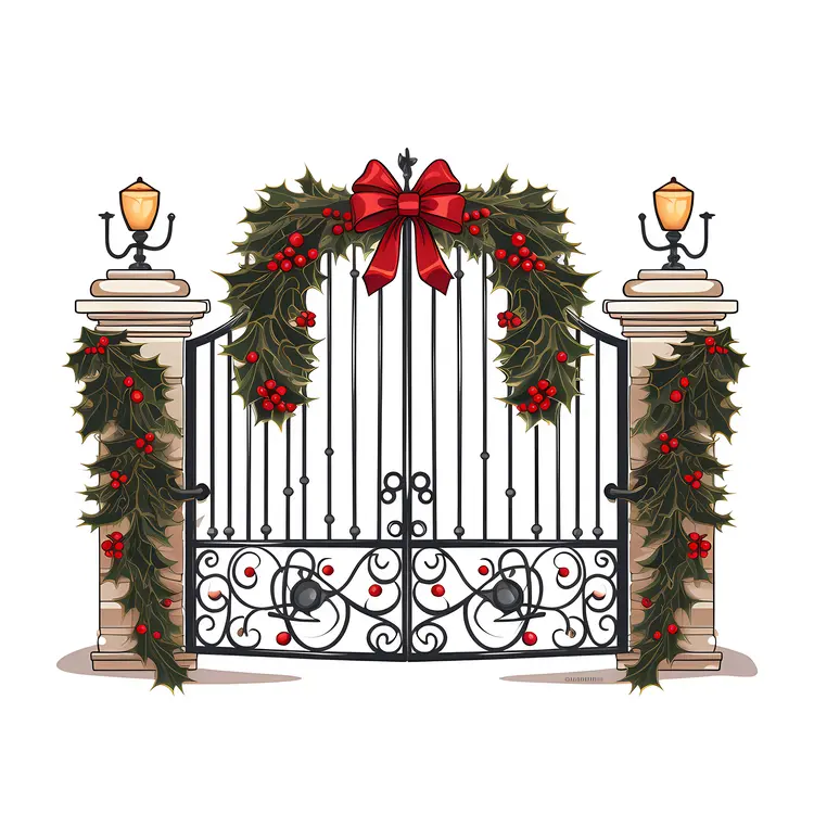 Gate with Holly and Red Bows