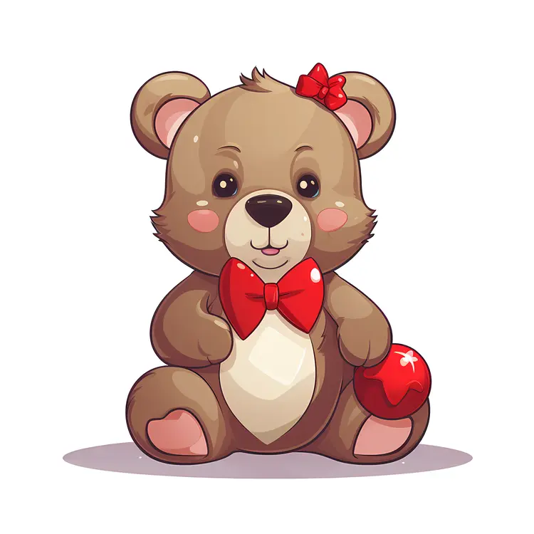 Cute Teddy Bear with Red Bow and Heart