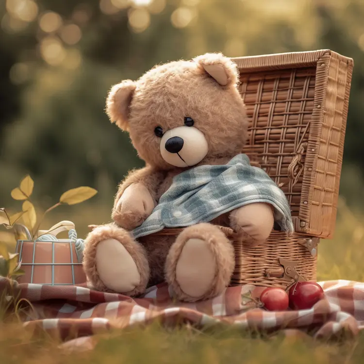 Brown Teddy Bear at Picnic