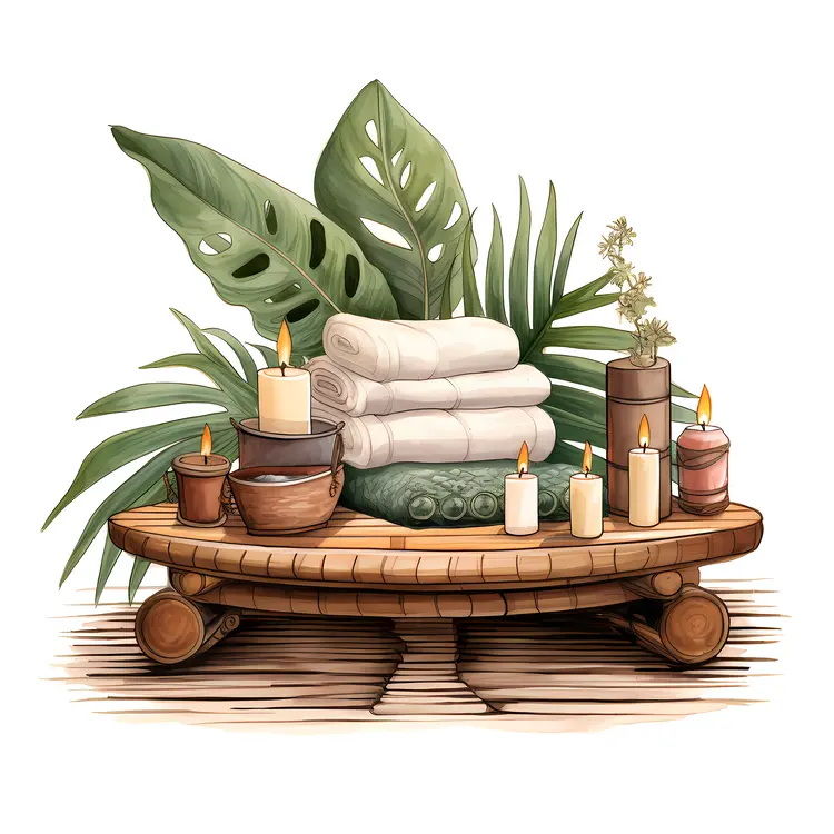 Spa Items with Candles and Towels