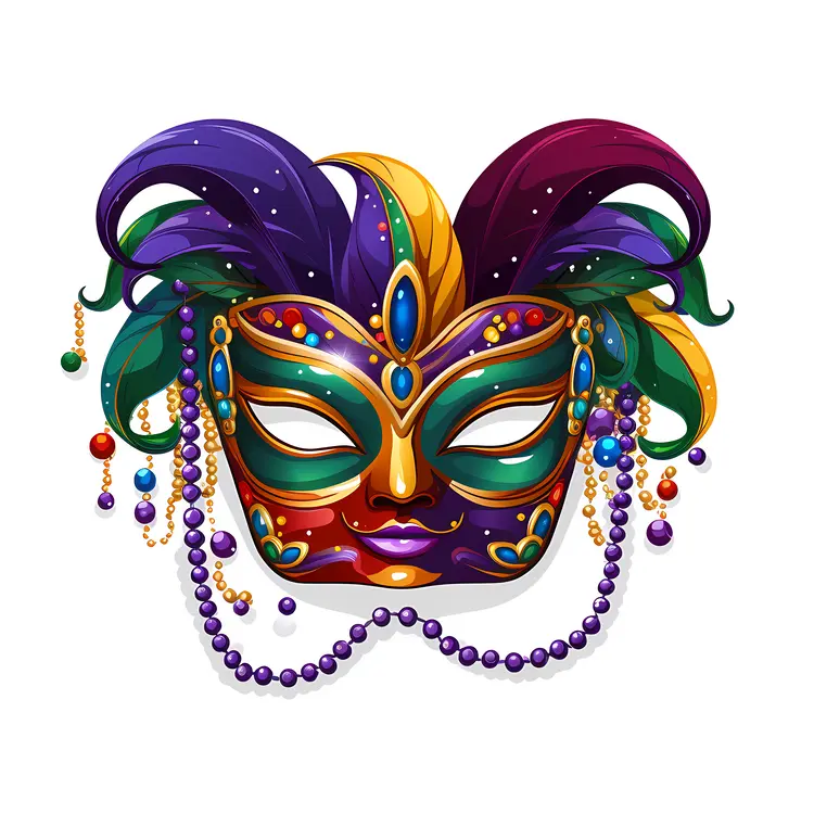 Colorful Mask with Beads for Mardi Gras