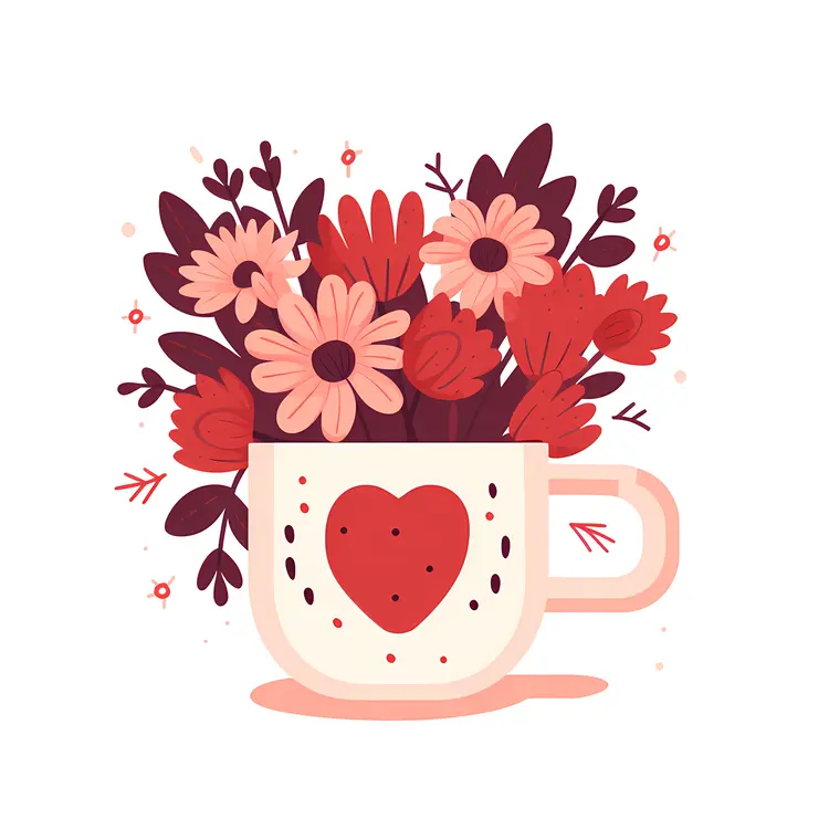 Heart-Designed Cup with Red and White Floral Arrangement