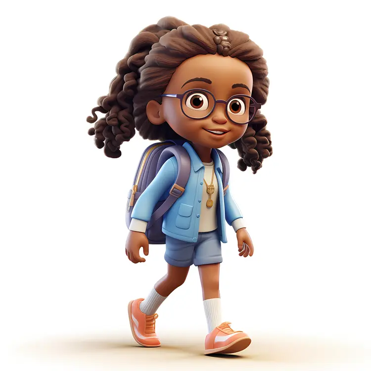Cartoon Girl with Backpack and Glasses