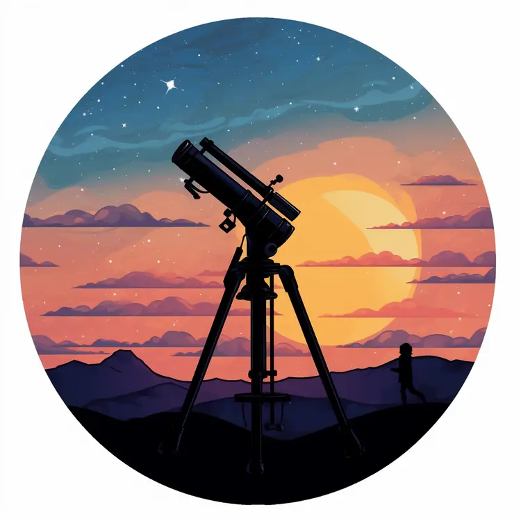 Telescope Silhouette Against Sunset Sky