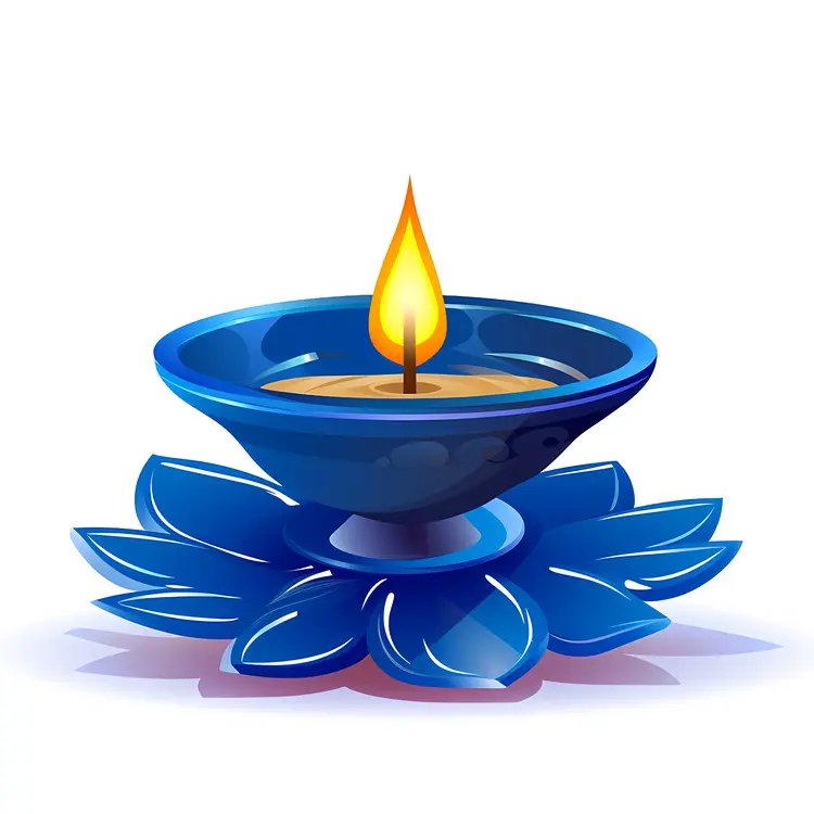 Blue Oil Lamp with Flame for Diwali Celebration