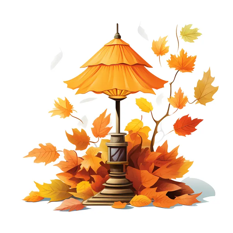 Autumn Lamp with Orange Shade and Leaves