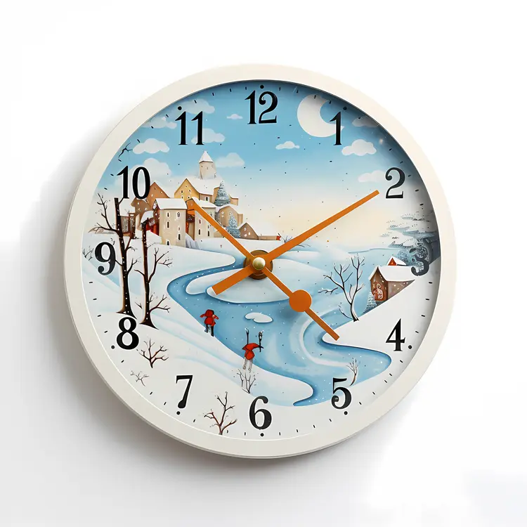 Winter Village Scene Clock