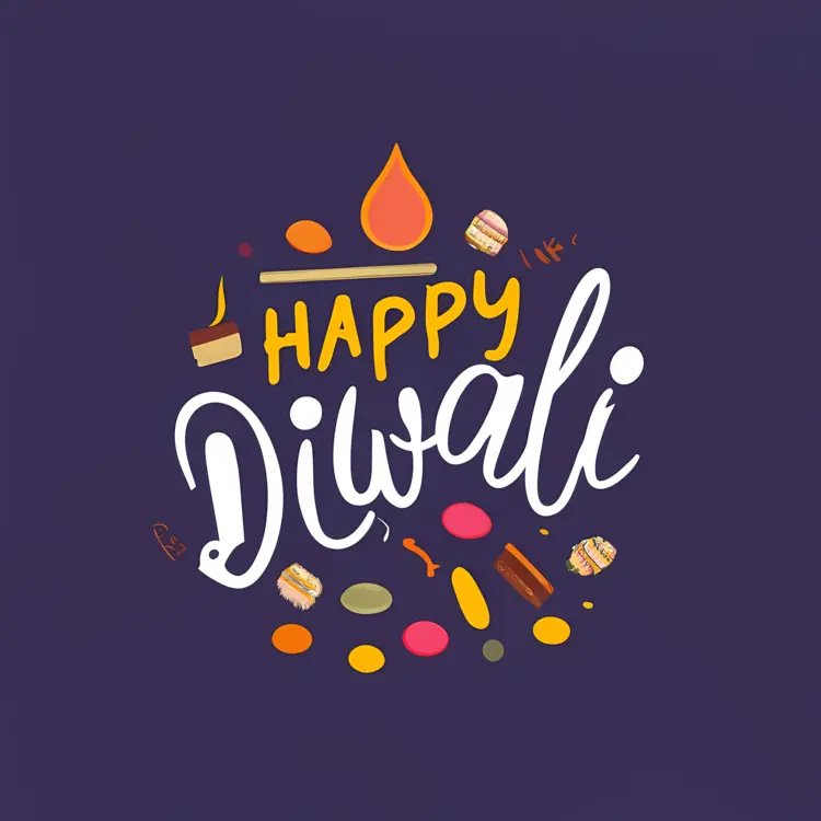 Happy Diwali Lamp with Sweets and Decorations