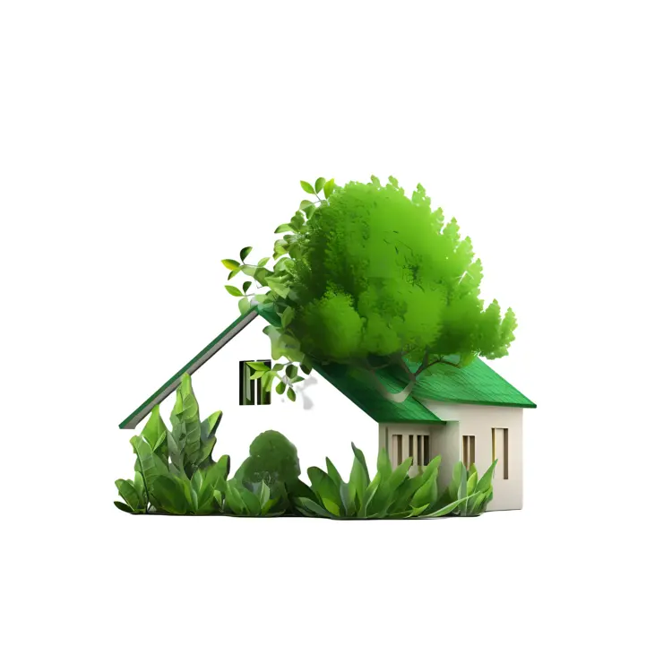 Eco-Friendly House with Tree on Roof