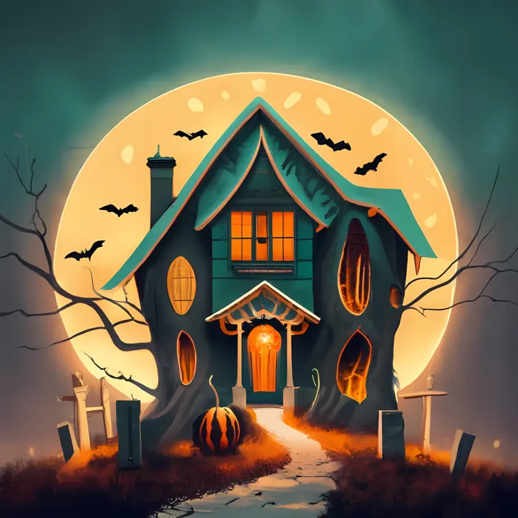 Spooky Haunted House with Bats