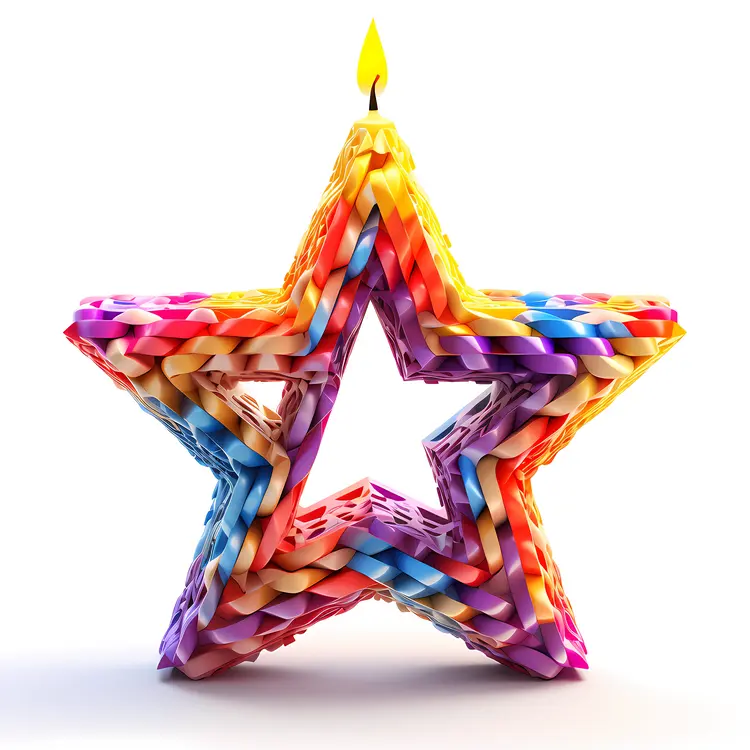 Colorful Star with Single Candle