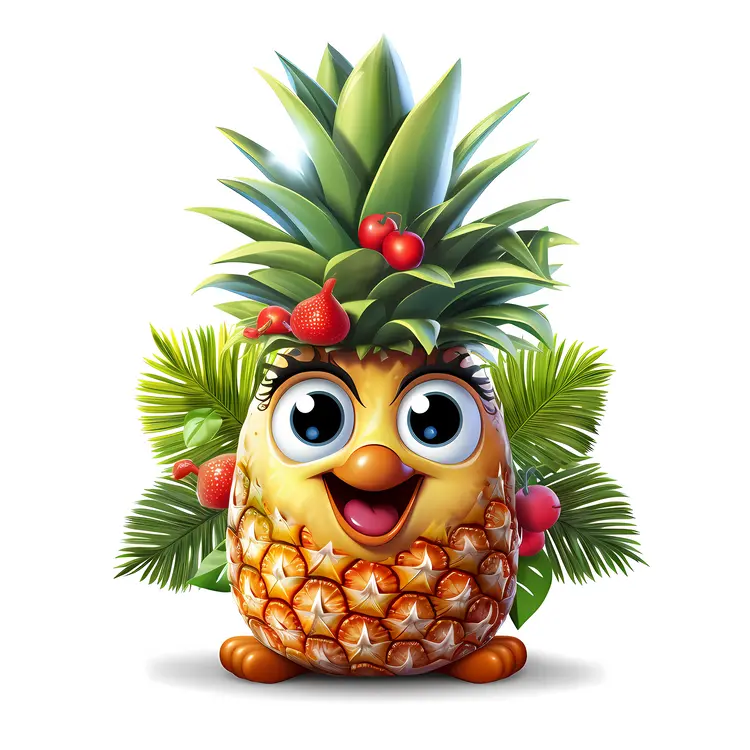 Happy Pineapple with Tropical Leaves