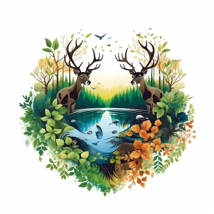 Deer by Lake in Forest