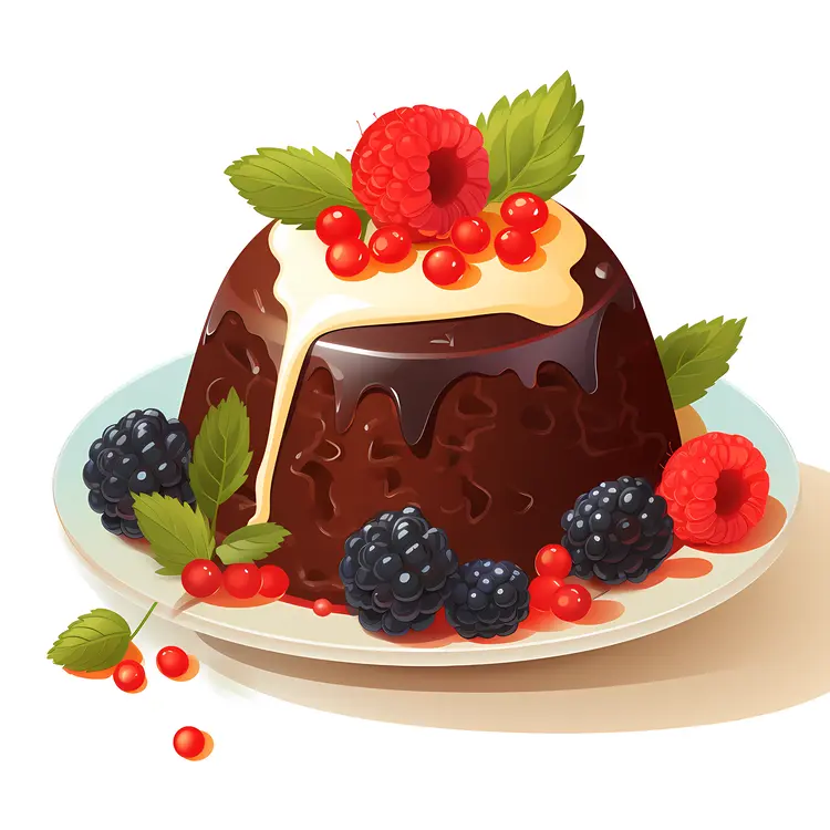 Chocolate Pudding with Berries and Cream