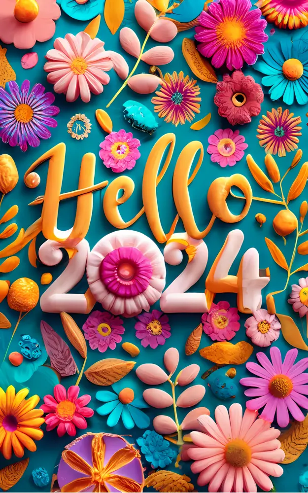 Bright Floral Hello 2024 Greeting