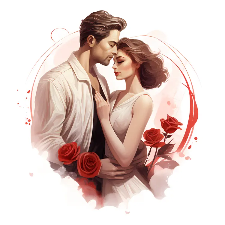 Romantic Couple with Red Roses