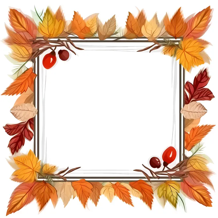Autumn Leaves Frame with Red Berries