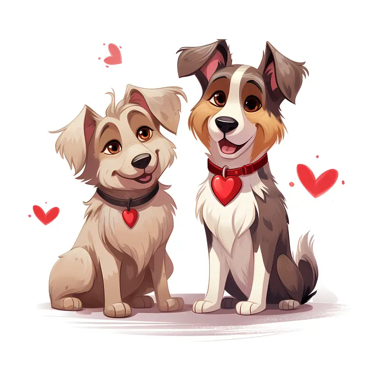 Cute Dogs with Hearts and Collars
