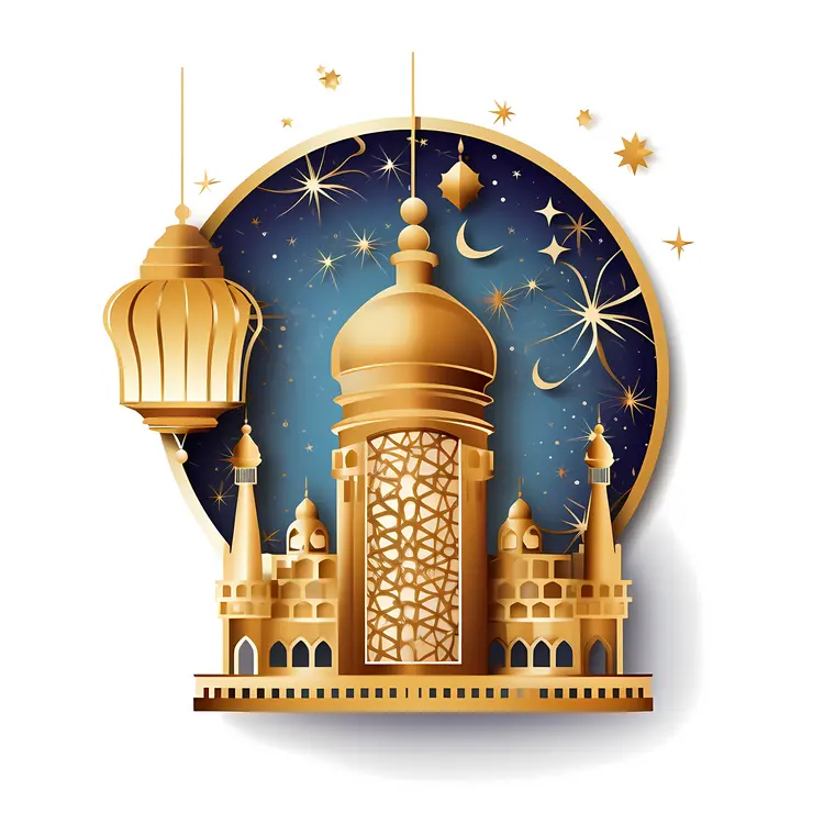 Golden Mosque with Lantern and Stars
