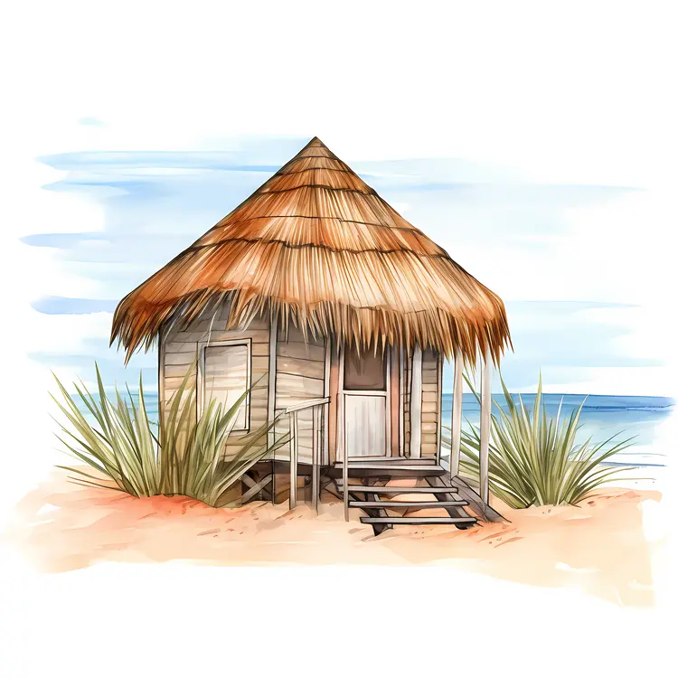 Thatched Roof Hut on the Beach