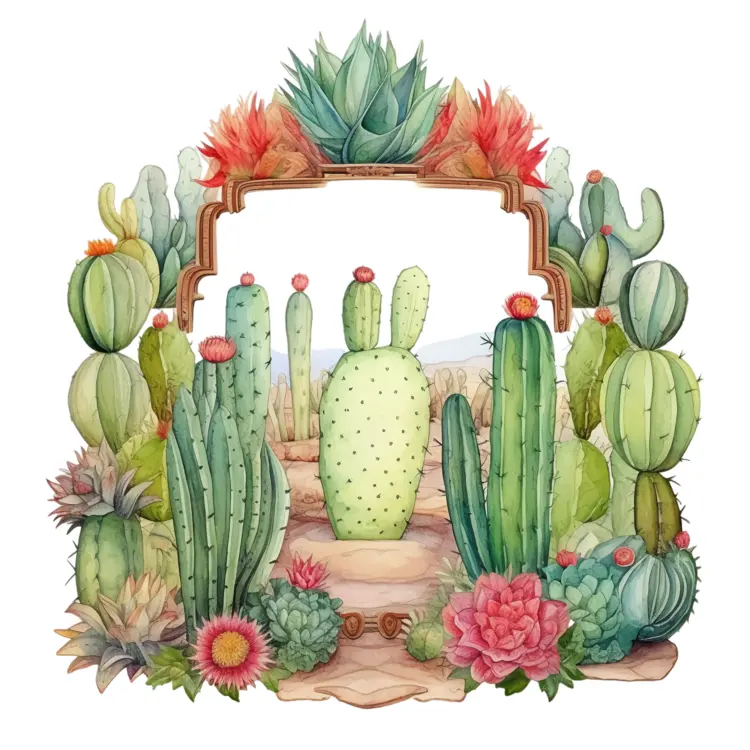 Cactus Frame with Flowers