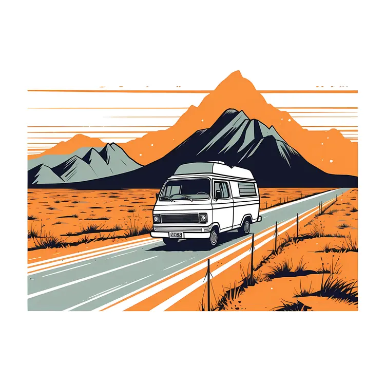 White Van on Desert Road