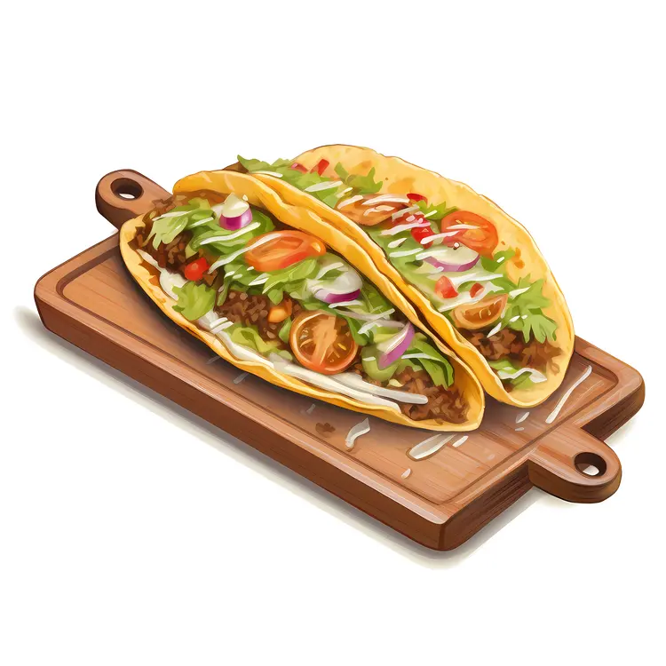Delicious Tacos on Wooden Board