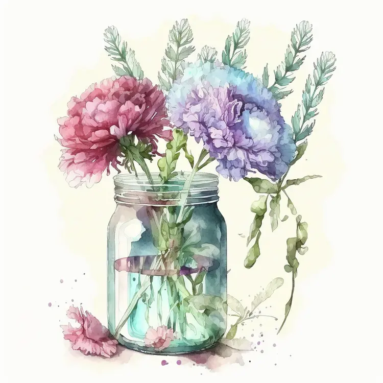 Watercolor Flowers in a Jar Illustration