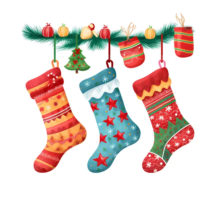 Colorful Christmas Stockings Hanging with Ornaments